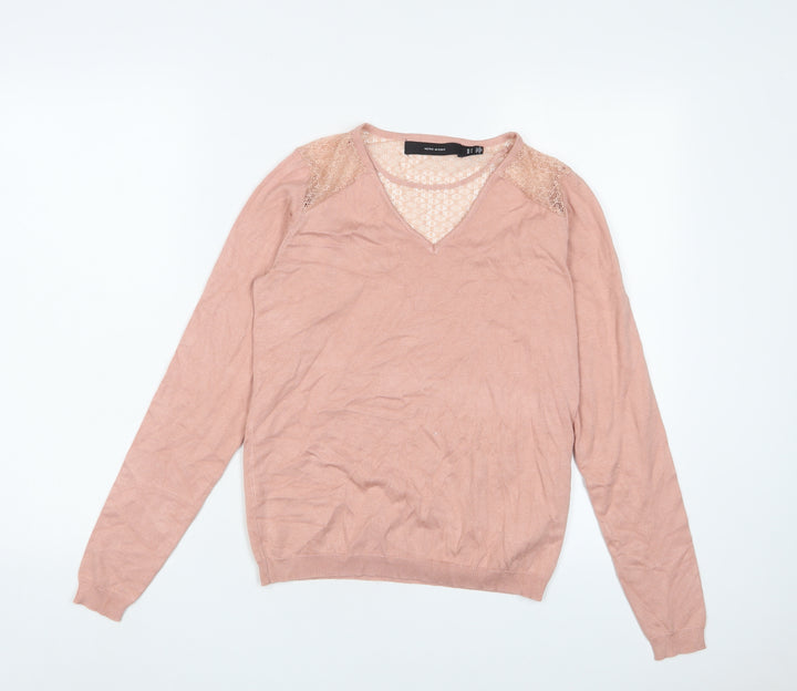 VERO MODA Womens Pink V-Neck Viscose Pullover Jumper Size S - Lace