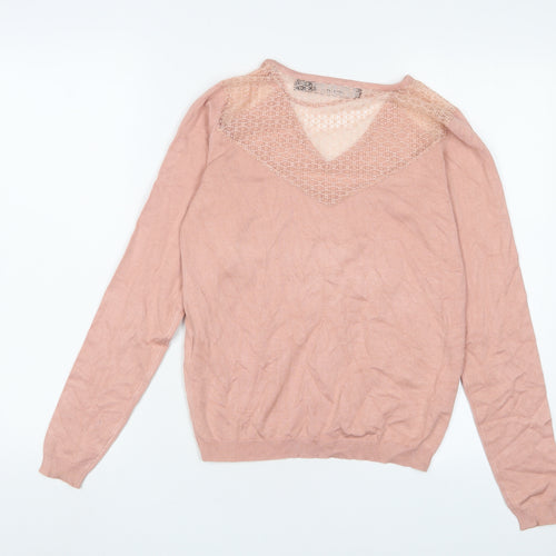 VERO MODA Womens Pink V-Neck Viscose Pullover Jumper Size S - Lace