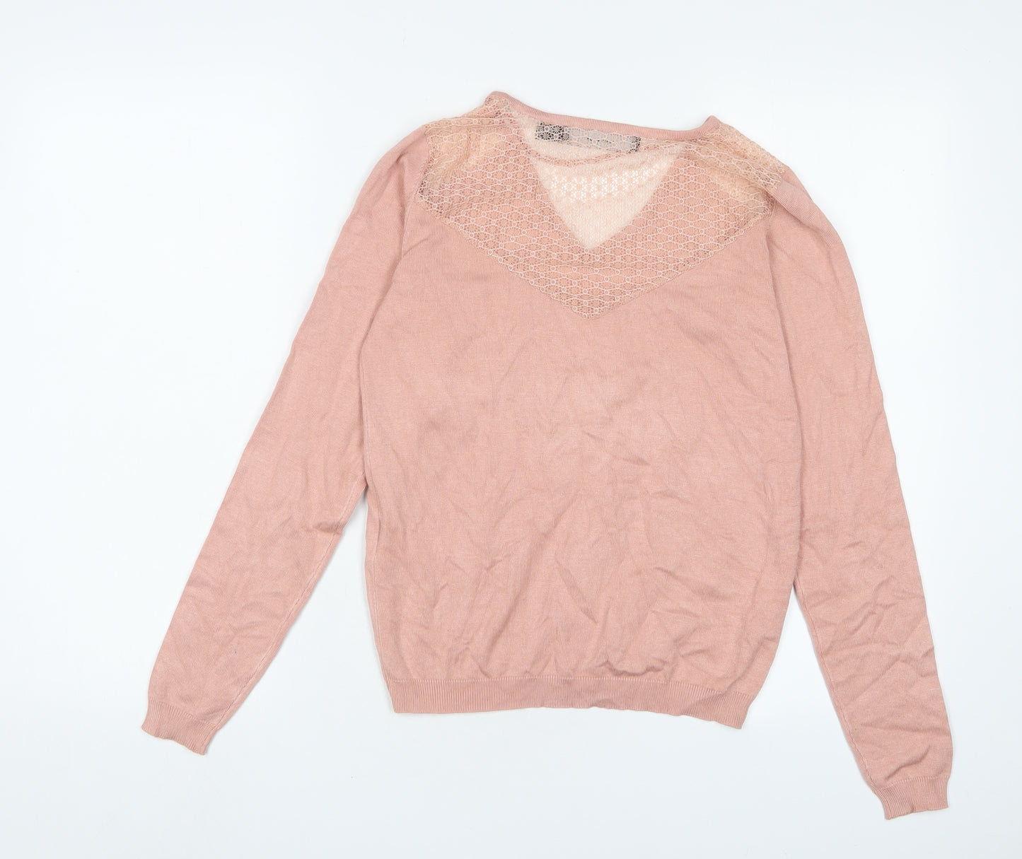 VERO MODA Womens Pink V-Neck Viscose Pullover Jumper Size S - Lace