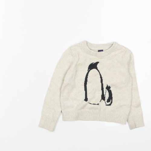 Gap Girls Gold Crew Neck Cotton Pullover Jumper Size 2 Years Pullover - Penguin