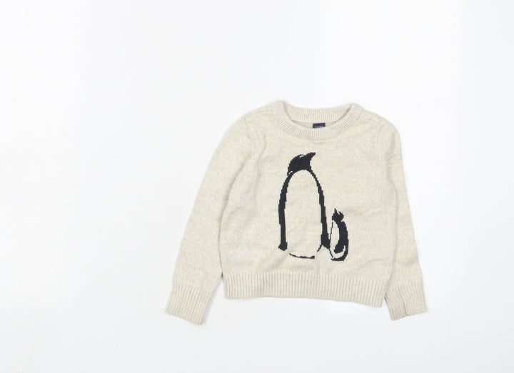 Gap Girls Gold Crew Neck Cotton Pullover Jumper Size 2 Years Pullover - Penguin