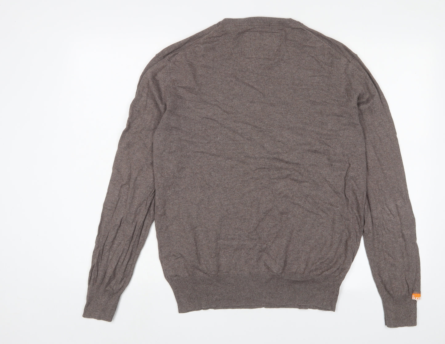 Superdry Mens Brown Crew Neck Cotton Pullover Jumper Size XL Long Sleeve - Logo, Embroidered