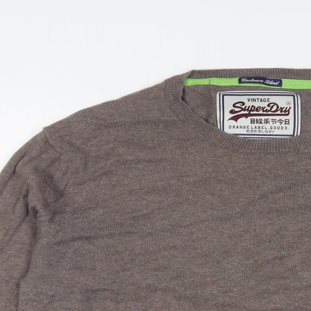 Superdry Mens Brown Crew Neck Cotton Pullover Jumper Size XL Long Sleeve - Logo, Embroidered
