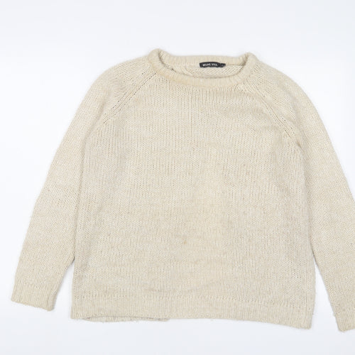 Brave Soul Womens Beige Crew Neck Acrylic Pullover Jumper Size S