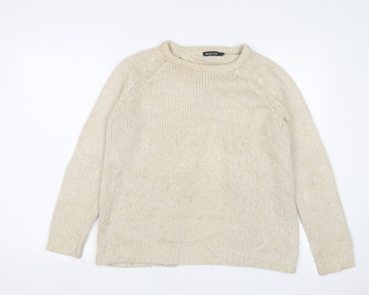 Brave Soul Womens Beige Crew Neck Acrylic Pullover Jumper Size S