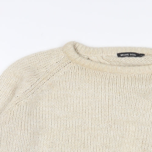 Brave Soul Womens Beige Crew Neck Acrylic Pullover Jumper Size S