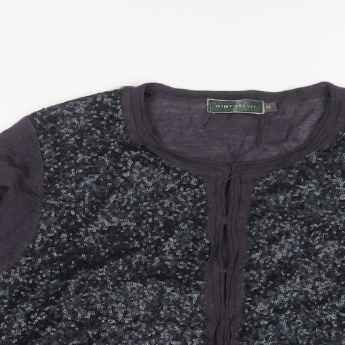 Mint Velvet Womens Purple Crew Neck Wool Cardigan Jumper Size 14 - Sequins, Zip pockets