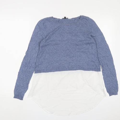 Warehouse Womens Blue Crew Neck Cotton Pullover Jumper Size 10