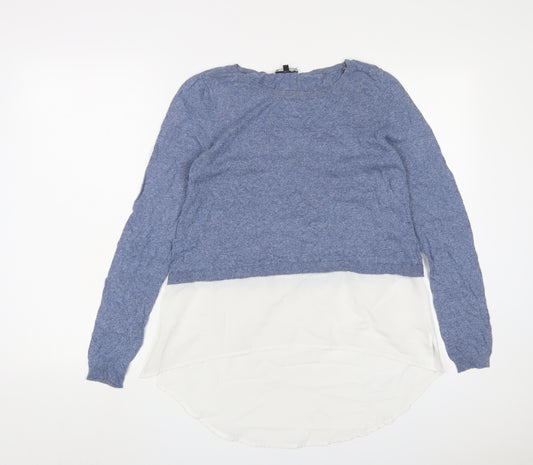 Warehouse Womens Blue Crew Neck Cotton Pullover Jumper Size 10