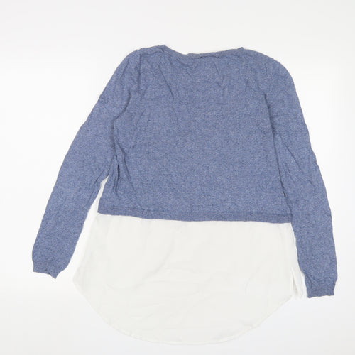 Warehouse Womens Blue Crew Neck Cotton Pullover Jumper Size 10