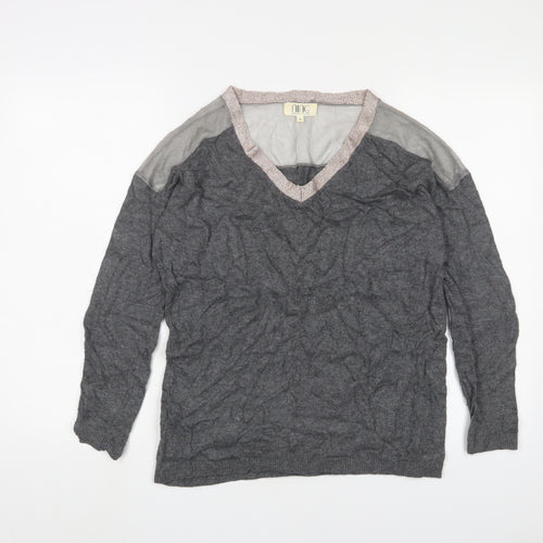 Savannah Miller Womens Grey V-Neck Viscose Pullover Jumper Size 8 - Glitter