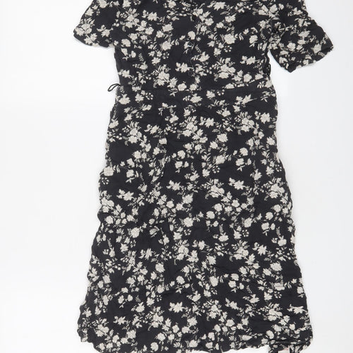 Fat Face Womens Black Floral Viscose A-Line Size 8 V-Neck Zip
