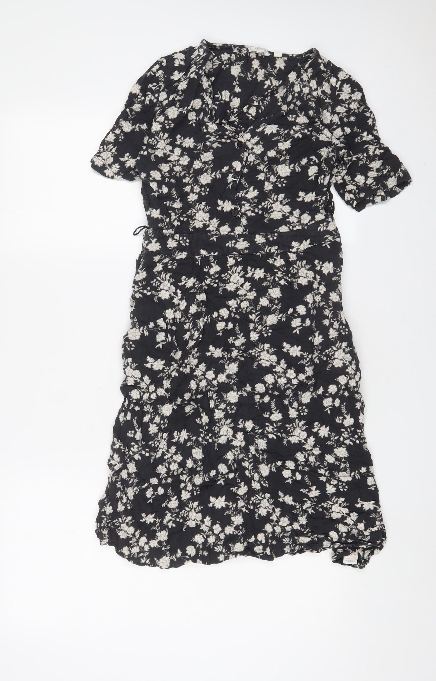 Fat Face Womens Black Floral Viscose A-Line Size 8 V-Neck Zip