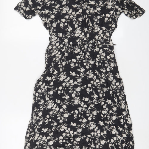 Fat Face Womens Black Floral Viscose A-Line Size 8 V-Neck Zip