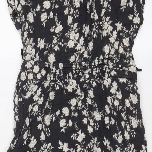 Fat Face Womens Black Floral Viscose A-Line Size 8 V-Neck Zip