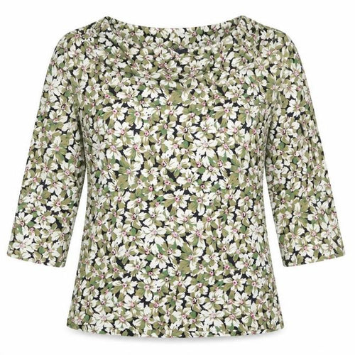 Carr & Westley Womens Green Floral Viscose Basic T-Shirt Size 10 Cowl Neck