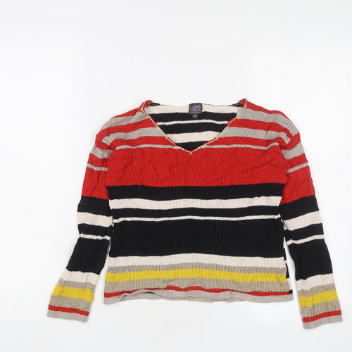 Little Miss Womens Multicoloured V-Neck Striped Viscose Pullover Jumper Size XS