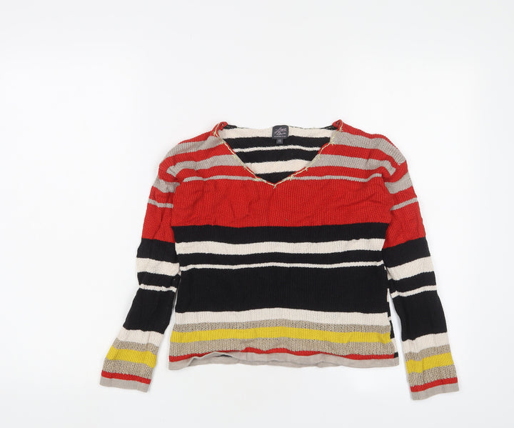 Little Miss Womens Multicoloured V-Neck Striped Viscose Pullover Jumper Size XS