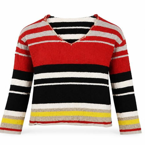 Little Miss Womens Multicoloured V-Neck Striped Viscose Pullover Jumper Size XS