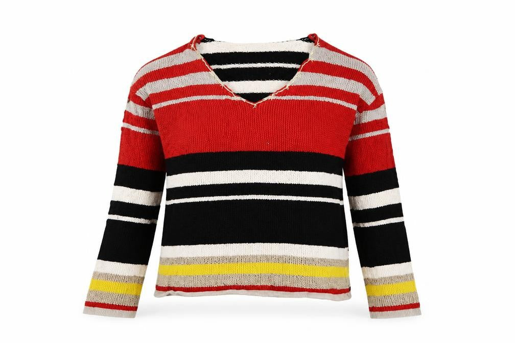 Little Miss Womens Multicoloured V-Neck Striped Viscose Pullover Jumper Size XS