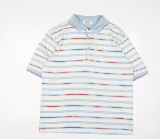 Slazenger Mens Blue Striped Cotton Basic Polo Size XL Collared Button - Golf