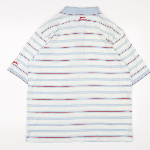 Slazenger Mens Blue Striped Cotton Basic Polo Size XL Collared Button - Golf