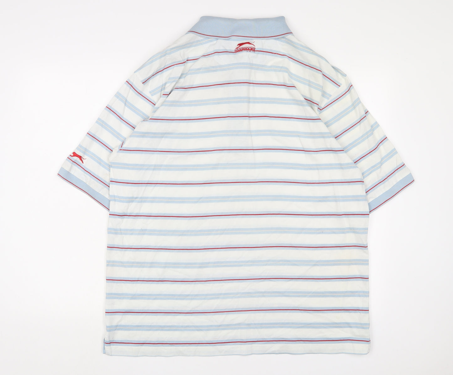 Slazenger Mens Blue Striped Cotton Basic Polo Size XL Collared Button - Golf