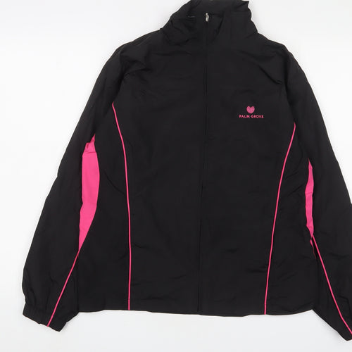 Palm Grove Womens Black Jacket Size 14 Zip - Logo, Embroidered