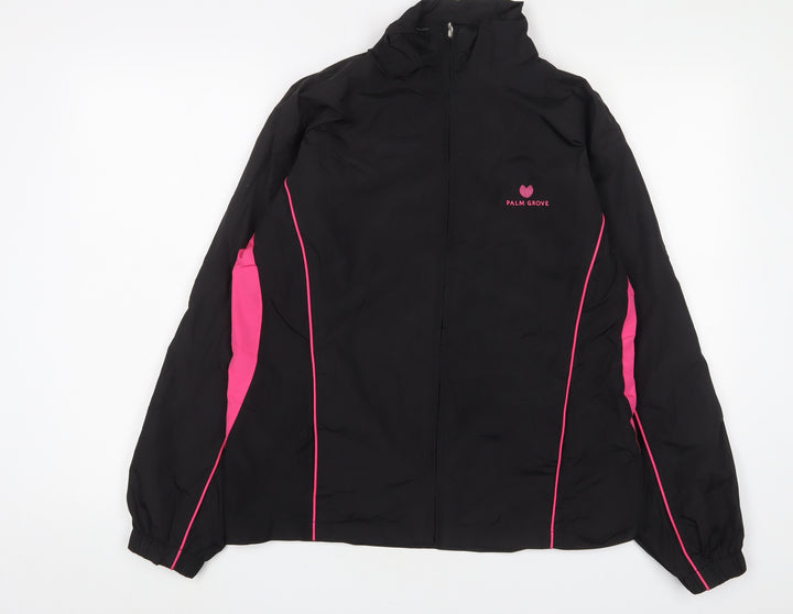 Palm Grove Womens Black Jacket Size 14 Zip - Logo, Embroidered