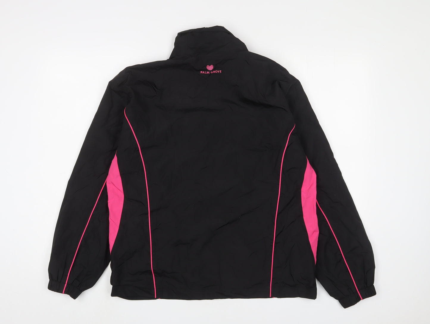 Palm Grove Womens Black Jacket Size 14 Zip - Logo, Embroidered