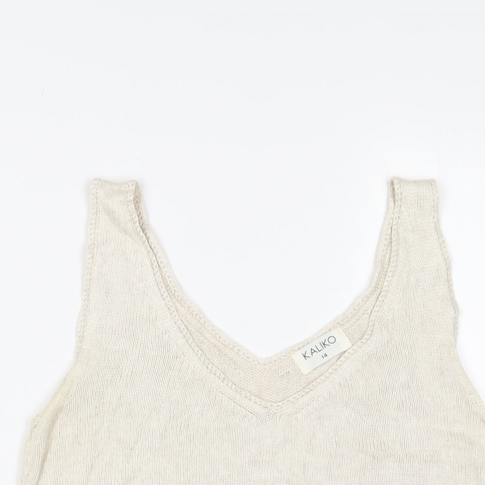 Kaliko Womens Beige Viscose Basic Tank Size 14 V-Neck