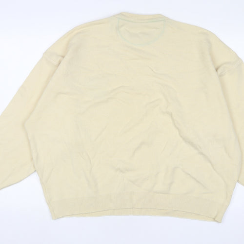 Headlands Mens Beige Crew Neck Wool Pullover Jumper Size 2XL Long Sleeve - Logo, Embroidered