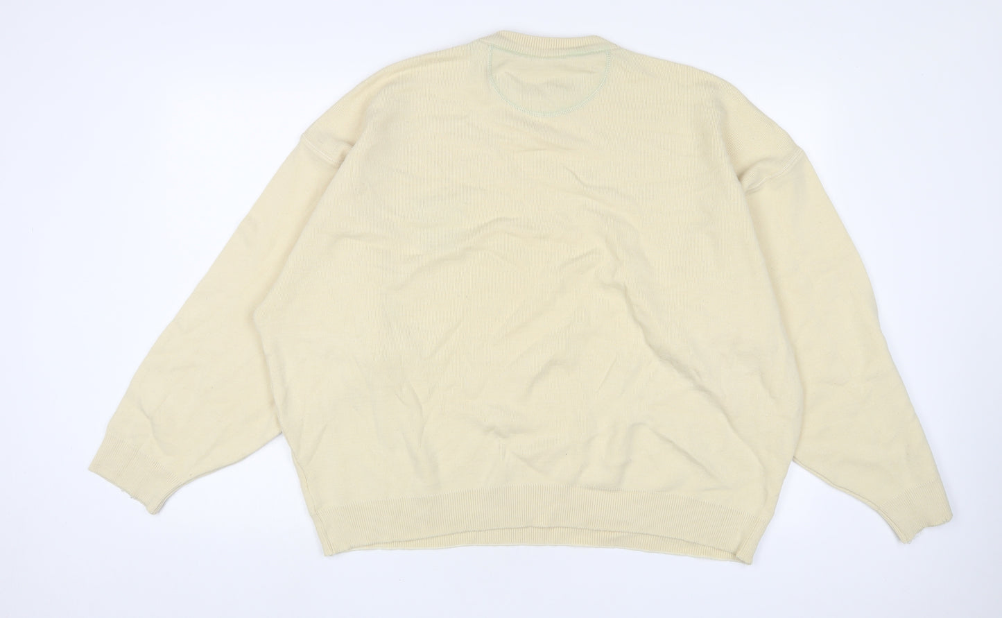 Headlands Mens Beige Crew Neck Wool Pullover Jumper Size 2XL Long Sleeve - Logo, Embroidered
