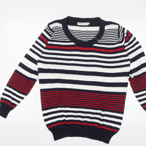 EWM Womens Multicoloured Scoop Neck Striped Cotton Pullover Jumper Size M - Buttons