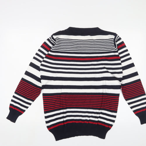 EWM Womens Multicoloured Scoop Neck Striped Cotton Pullover Jumper Size M - Buttons