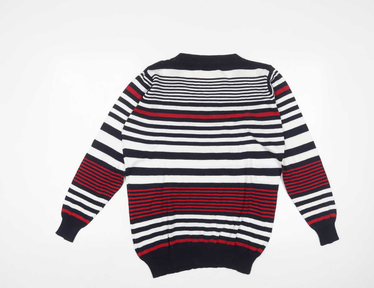 EWM Womens Multicoloured Scoop Neck Striped Cotton Pullover Jumper Size M - Buttons