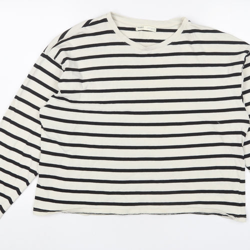 Pull&Bear Womens White Striped Cotton Pullover Sweatshirt Size M Pullover