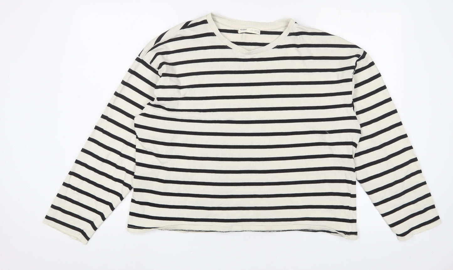 Pull&Bear Womens White Striped Cotton Pullover Sweatshirt Size M Pullover