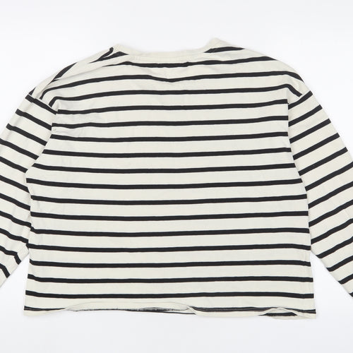 Pull&Bear Womens White Striped Cotton Pullover Sweatshirt Size M Pullover