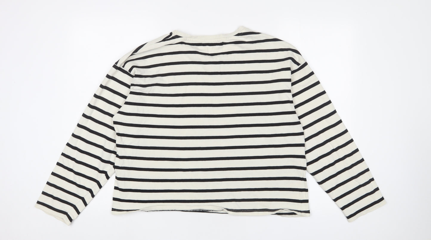 Pull&Bear Womens White Striped Cotton Pullover Sweatshirt Size M Pullover