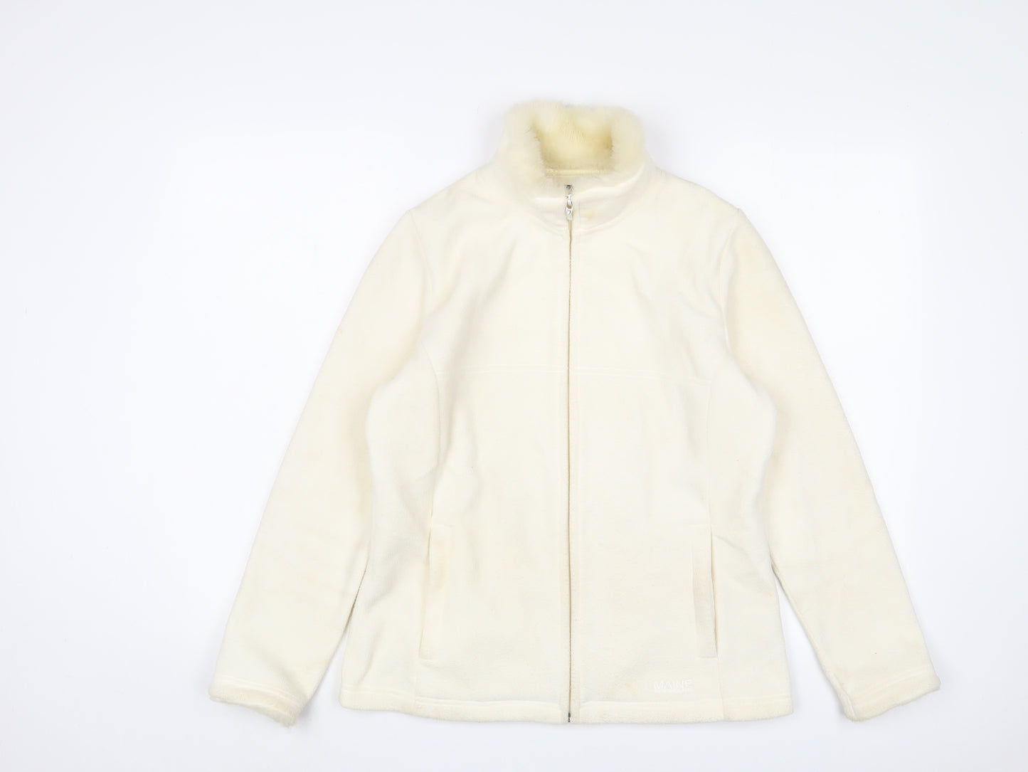 Maine Womens Ivory Jacket Size 12 Zip - Logo, Embroidered