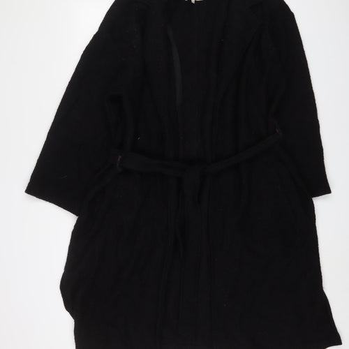 NICOLE FARHI Womens Black V-Neck Wool Cardigan Jumper Size L - Belted