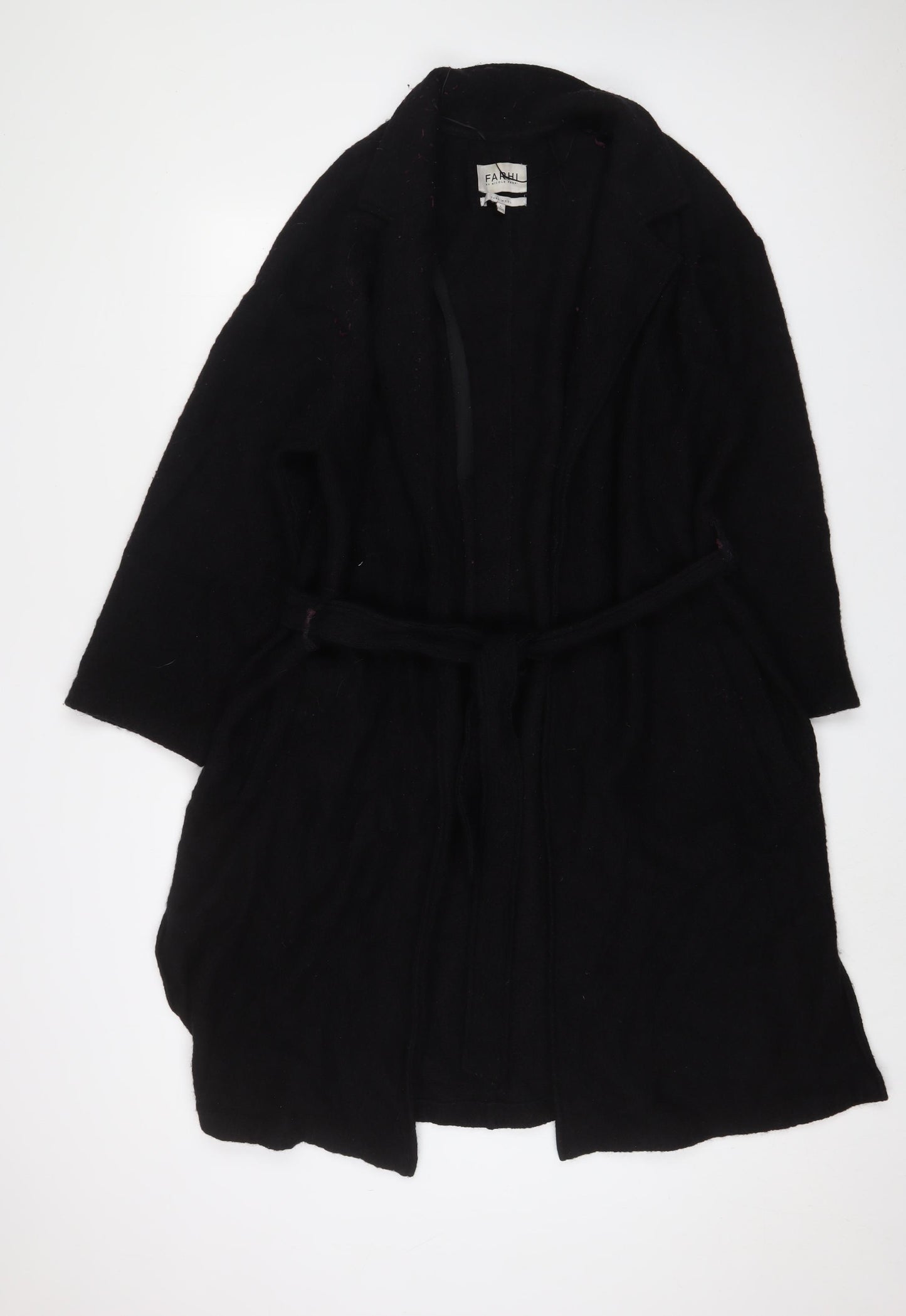 NICOLE FARHI Womens Black V-Neck Wool Cardigan Jumper Size L - Belted