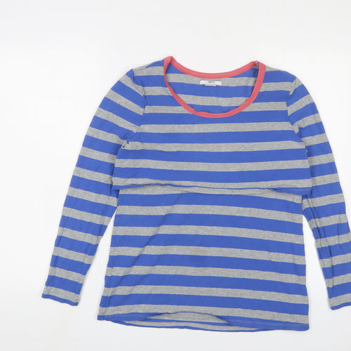 mamas & papas Womens Blue Striped Cotton Basic T-Shirt Size 12 Crew Neck