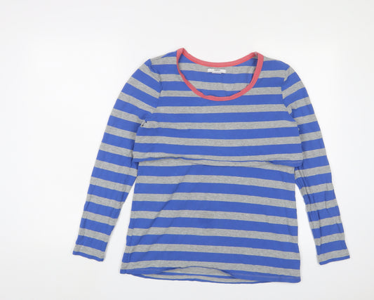 mamas & papas Womens Blue Striped Cotton Basic T-Shirt Size 12 Crew Neck