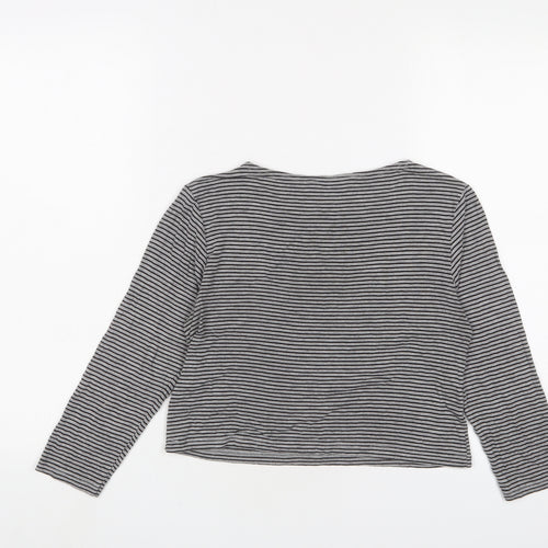 Pull&Bear Womens Grey Striped Viscose Basic T-Shirt Size M Crew Neck