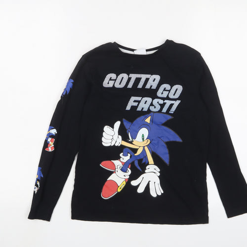 Sonic the Hedgehog Boys Black Cotton Basic Casual Size 9-10 Years Crew Neck Pullover