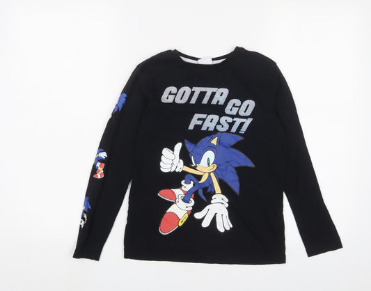 Sonic the Hedgehog Boys Black Cotton Basic Casual Size 9-10 Years Crew Neck Pullover