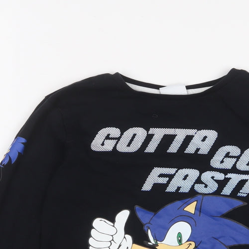 Sonic the Hedgehog Boys Black Cotton Basic Casual Size 9-10 Years Crew Neck Pullover