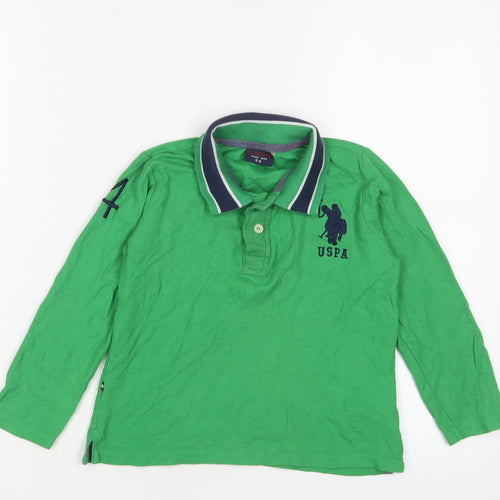 US Polo Assn. Boys Green Cotton Basic Polo Size 5-6 Years Collared Button - Logo, Embroidered